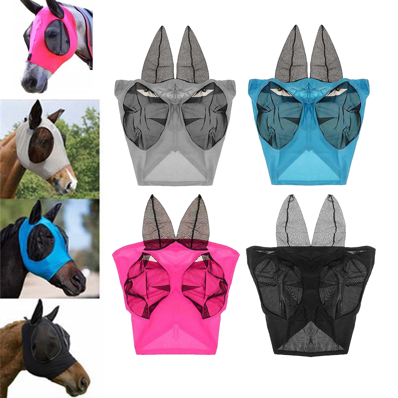 Breathable Horse Fly Mask, Horse Protective Fly Mask with Ears, Comfort Mesh Horse Mask with Ears for Arab Cob Pony Equestrian