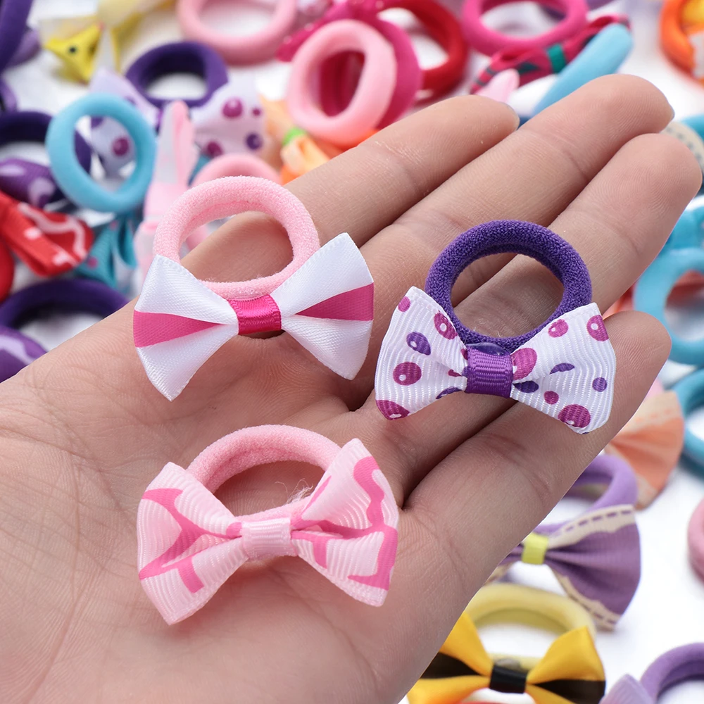 NEW 10Pcs Polka Dots Bow Hair Ring Rope Elastic Hair Rubber Bands Hair Accessories Accessories