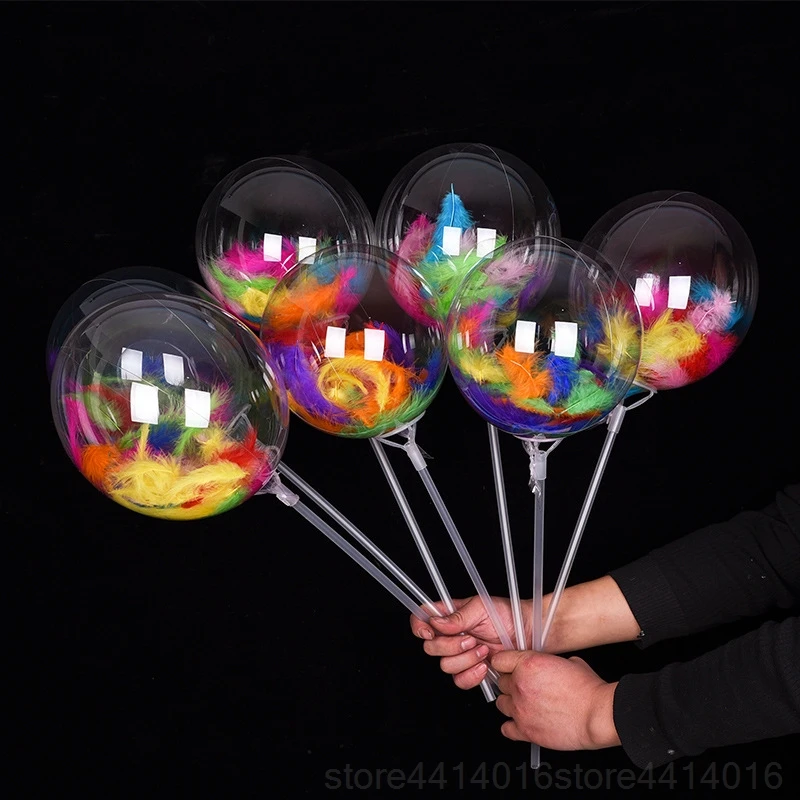 

100p Feather +1p 12inch BoBo Balloon Transparent PVC Balloon DIY Wedding Birthday Party Christmas Decoration Helium Balloon 5w