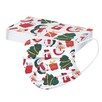 

20pc Adult Christmas Party Mask Santa Claus Elk Print Masks For Protection Face Masks Ear loop Breathable Disposable Mascarilla