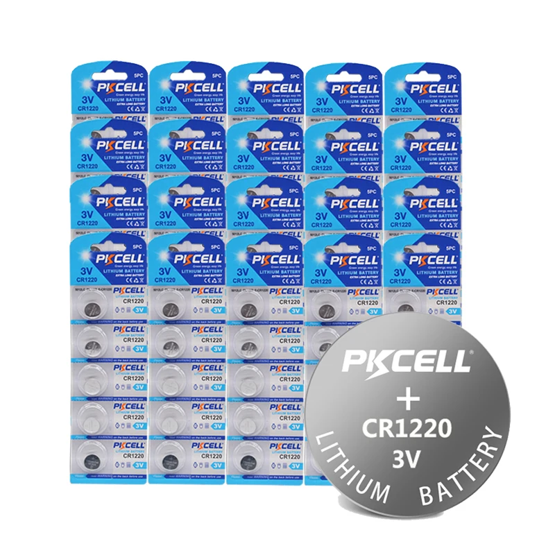 100 шт./лот CR1220 BR1220 KCR1220 DL1220 ECR1220 LM1220 3V кнопочная батарейка для часов PKCELL CR1220|batteries for