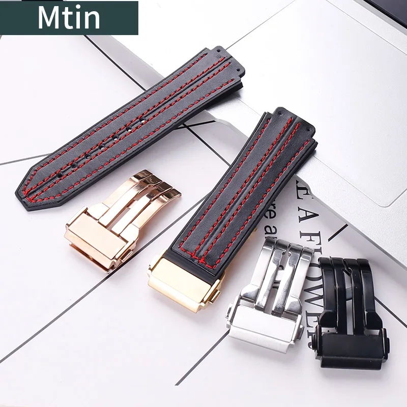 Genuine Leather Strap Men's Watch Accessories For Hublot Watch Band 19mmx25mmOutdoor Sports Rubber Strap Ladies Wristband Buckle