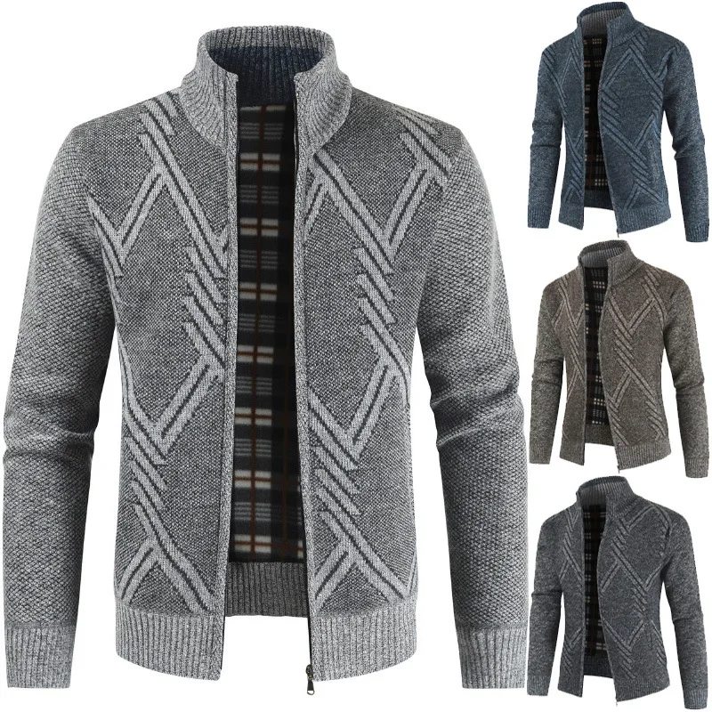 

2020 New Style Geometry Graphics Men Casual Stand Collar Cardigan Sweater Coat Sweater Sweater Dl304