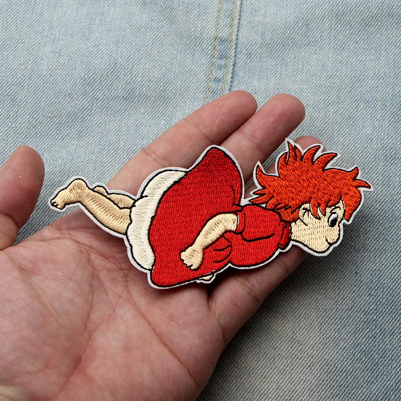 Ponyo on the Cliff мультфильм вышитые нашивки гладить на шитье Популярные для шляпа мешок обувь аппликация, вышитые аксессуары