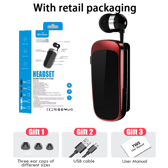 Earphone Bluetooth Handsfree Earbuds Headset Calls Remind Vibrator Wear Clip Driver for phone with Mic ears in lotus