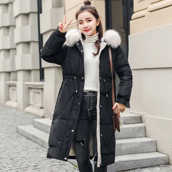 

Winter 2009 New Korean Down Garment Women's Medium and Long Hat White Duck Down Coat Loose and Slim Women's Wear