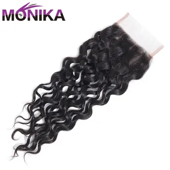 

Monika Hair Closures Malaysian Water Wave Closure Natural Color Lace Closure Human Hair 4x4 Closure Hair Non-Remy Free Shipping