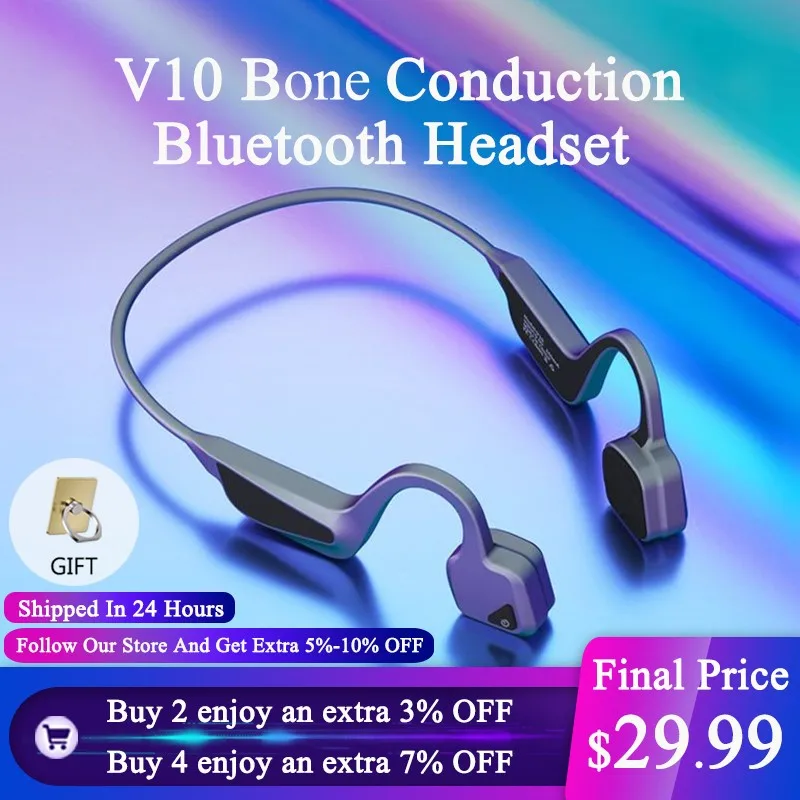 V10 Bone Conduction Wireless Bluetooth Earphone IPX6 Waterproof Sweatproof Music Sports Headset For Apple Android Huawei Xiaomi