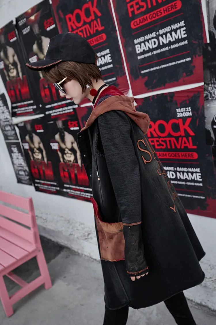 Vefadisa, осенняя Женская хлопковая ковбойская куртка, необычная куртка с капюшоном, однобортная куртка без рукавов, свободная куртка QYF023