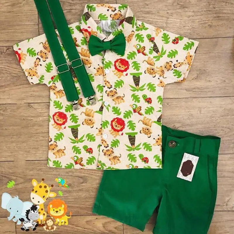 2Pcs Toddler Kids Baby Boy Gentleman Formal Suit Lions Tee Shirt Short