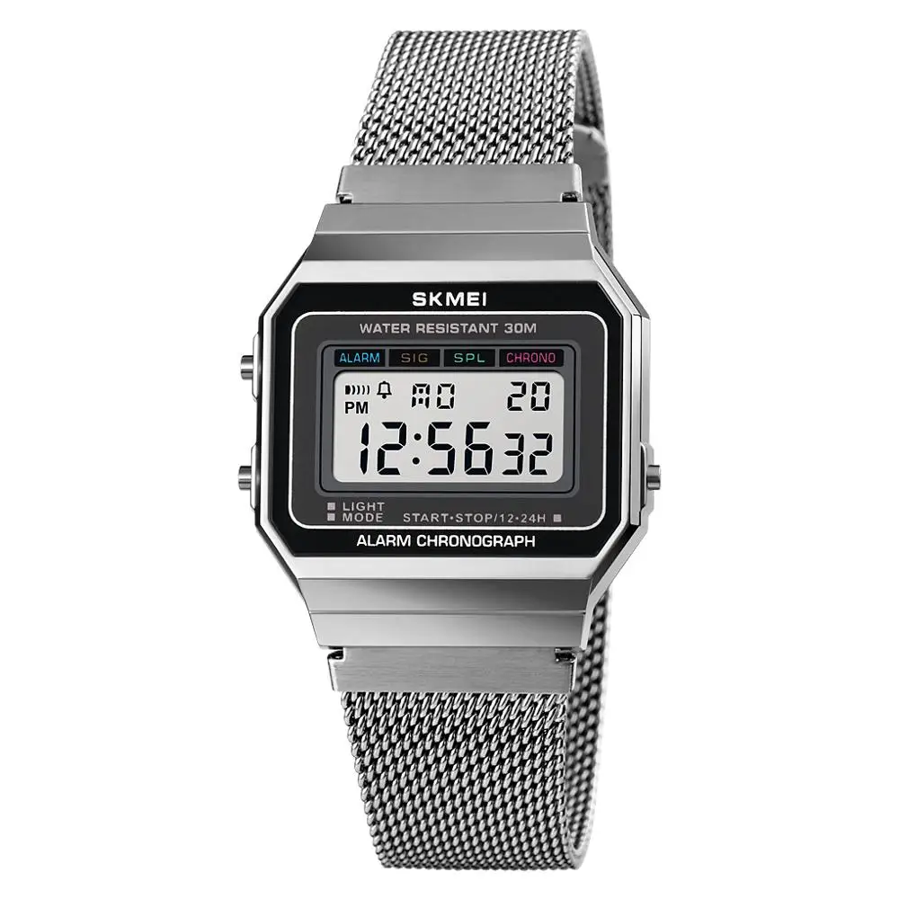 SKMEI-reloj Digital cuadrado LED para hombre y mujer, pulsera electrónica de acero inoxidable, relojes de lujo impermeables