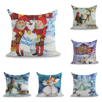 

Vintage Estonia Santa Claus Fox Deer Merry Christmas Pillow Euro Cover Decorative Massager Decorative Pillows Home Decor Gift