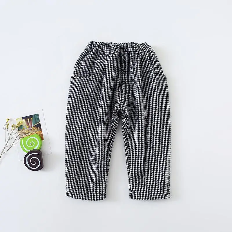 Children's Pants Autumn New Casual Harem Trousers Pants Korean Trend Children's Fashion Loose Pants Boys Trousers 1-5 Years - Цвет: Black Plaid Pants