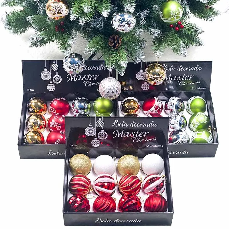

2019 New arrival 12pcs/pack 8cm Gold Pink Red Ball Christmas Tree Decoration Hanging Pendant Xmas Party Decor