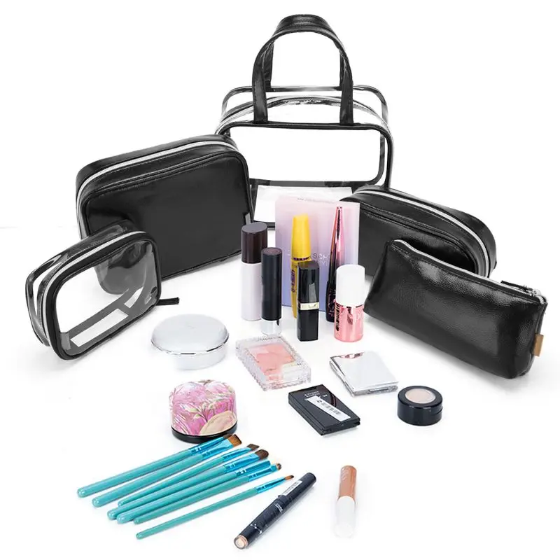 

6 in 1 Clear Backpack School Bookbag Transparent Travel Daypack with Makeup Bags Set for Teen Girl Boy Kid Adult X7XC