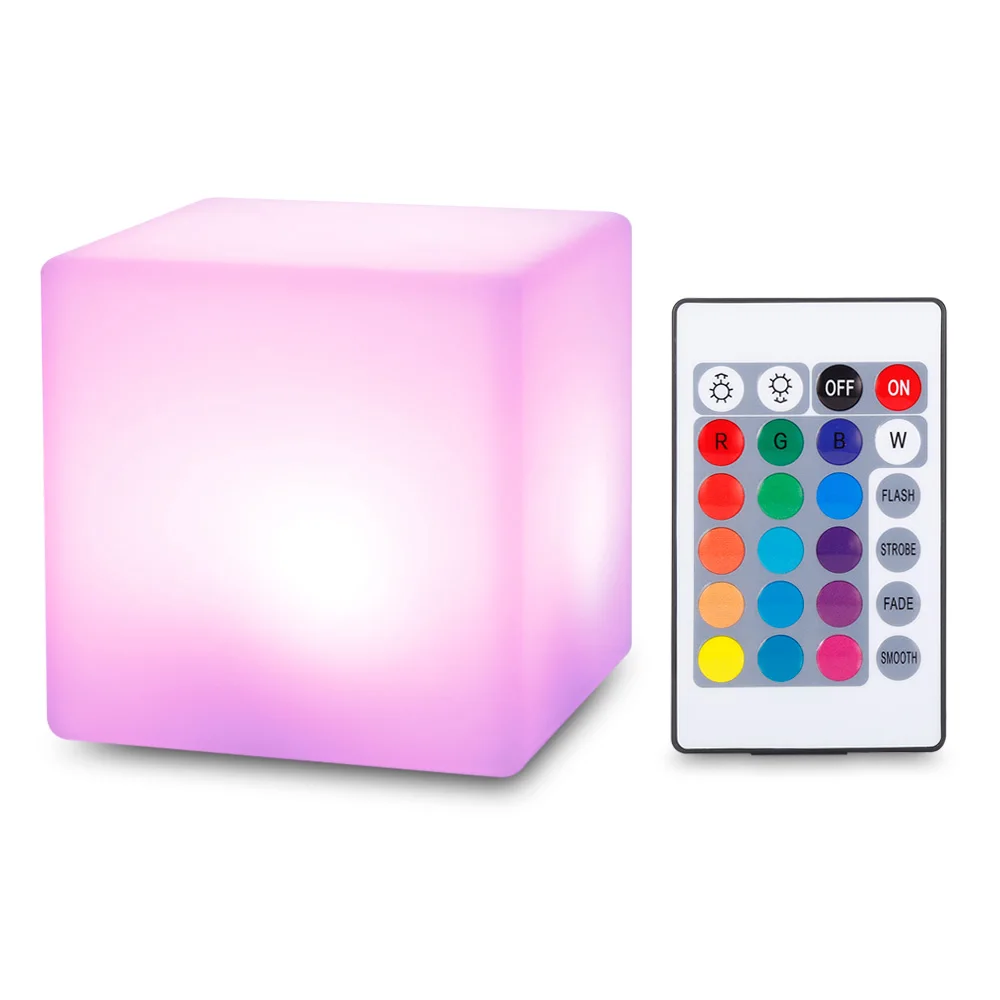 

2019 USB Rechargeable LED Cube Shape Night Light With Remote Control For Bedroom 7 Colors Changing Night Light Built-In Battery