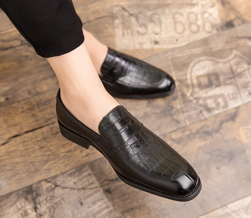 Merkmak/Повседневные туфли в британском стиле; классические крокодил Платье с рисунком обувь, деловая, официальная обувь большой Размеры удобные туфли без шнурков
