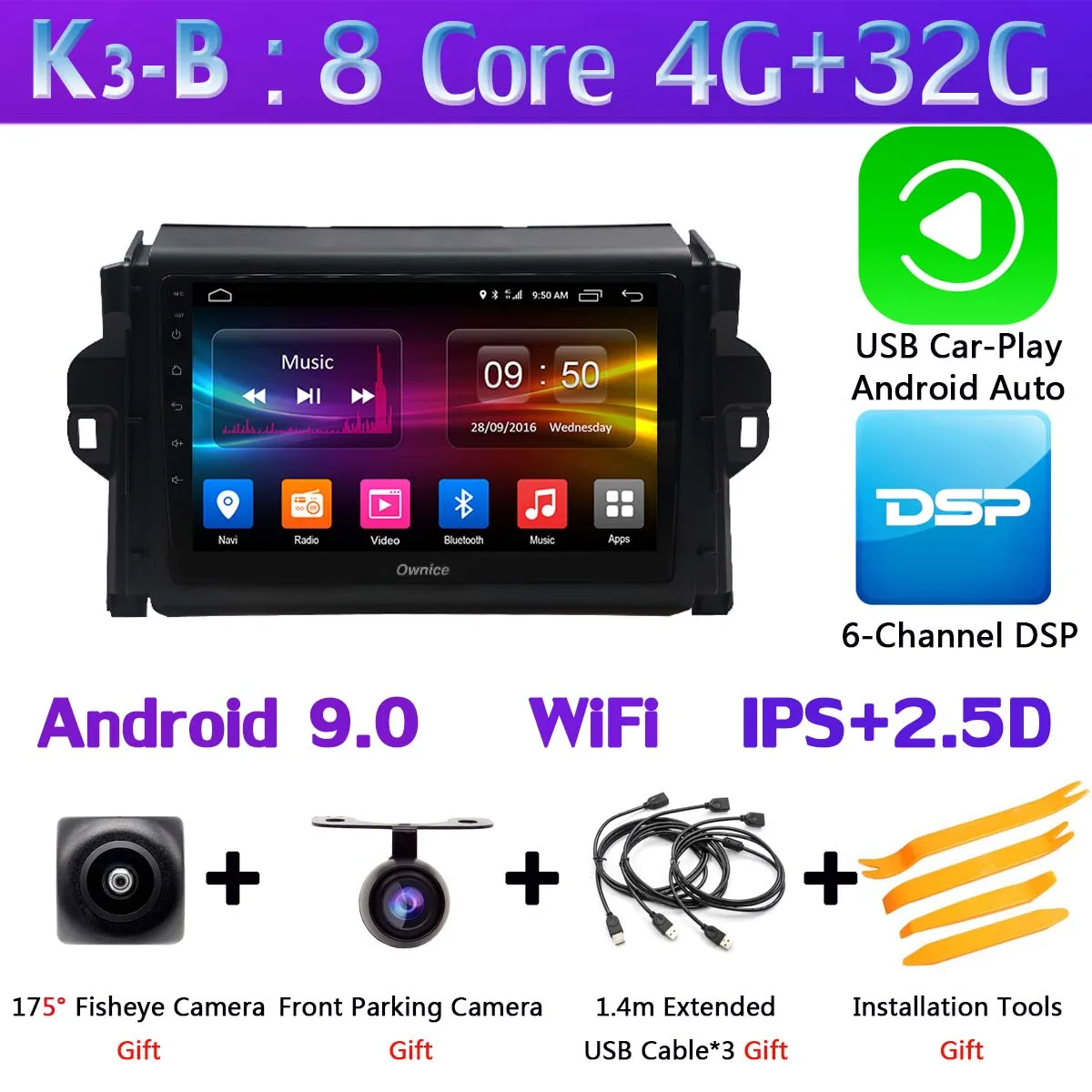 K3-B-CarPlay 360°Camera Android 9,0 4+ 64G SPDIF DSP CarPlay автомобильный мультимедийный плеер для Тойота Королла gps радио головное устройство - Цвет: K3-B-CarPlay