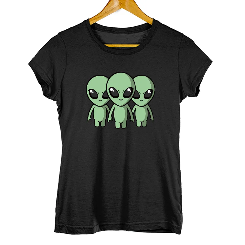 Милая футболка с инопланетянами и надписью «I Don't Believe Humans»; подарок для девочек; летняя футболка с принтом «Штормовая Зона»; 51 женская футболка с инопланетянами - Цвет: Black4