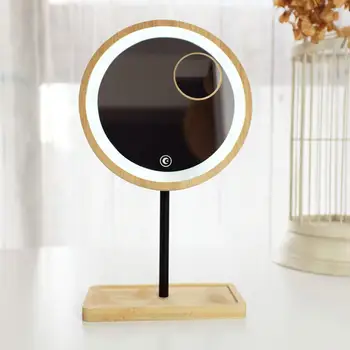 

Wooden Desktop LED Makeup Mirror 3X Magnifying USB Charging Adjustable Bright Diffused Light Touch Screen Beauty Mirrors