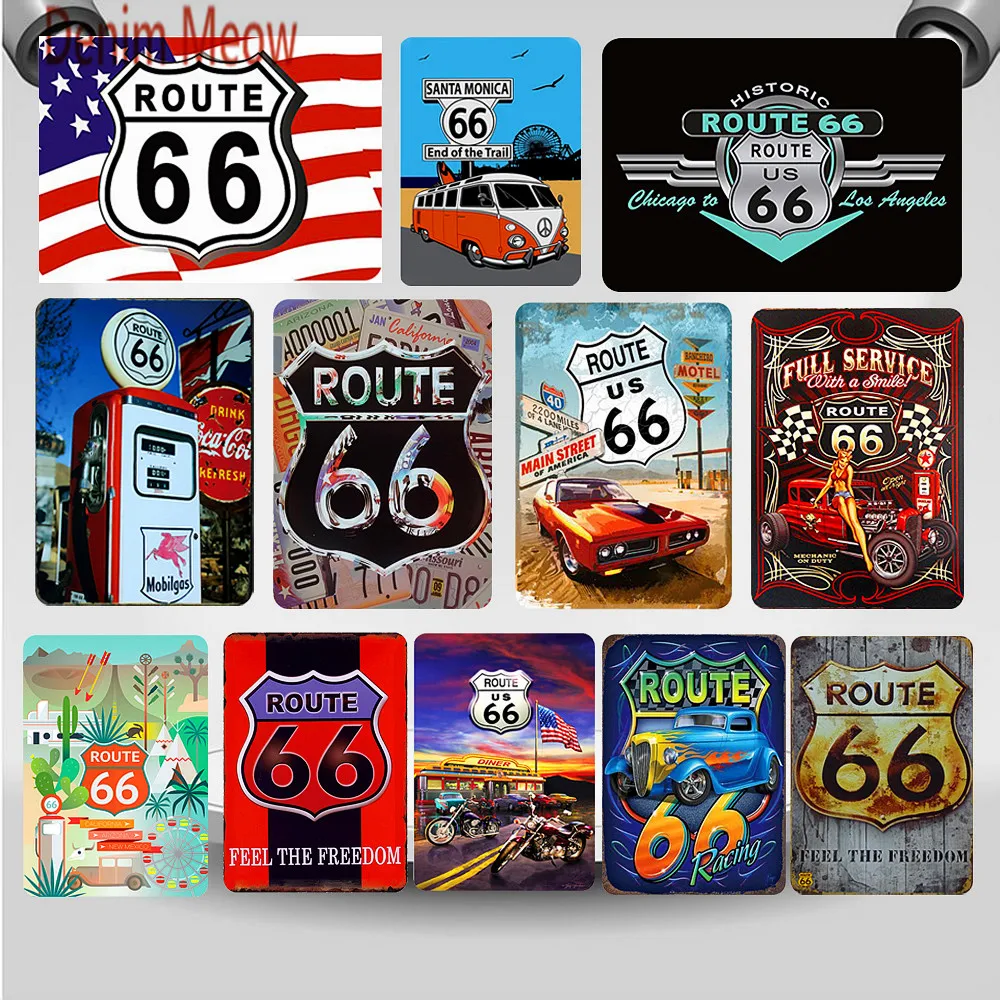 Жестяной винтажный металлический знак Route 66 ретро пластина для гаража Настенный