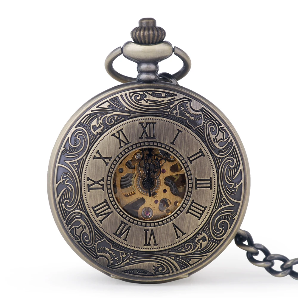 Винтажные Механические карманные часы с римскими цифрами розового золота, модное ожерелье с подвеской на цепочке, роскошные мужские и женские карманные часы с брелоком - Цвет: PJX016