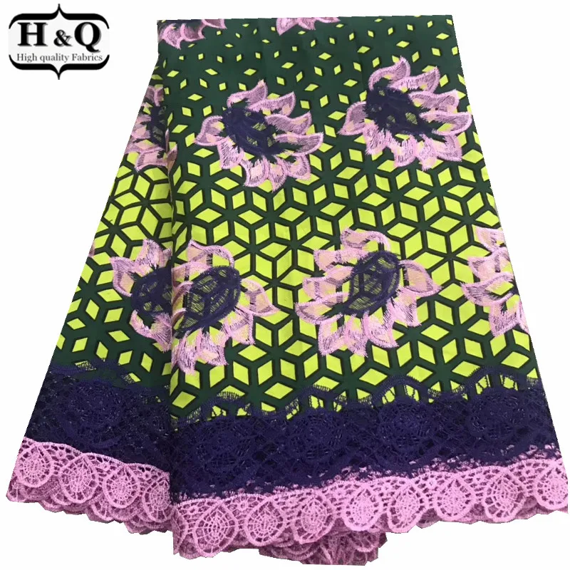 

Beautiful 100% Cotton African Print Wax Lace Fabric 2019 Nigerian Guipure Lace Embroidered Lace 6 Yards For Ladies Long Dresses