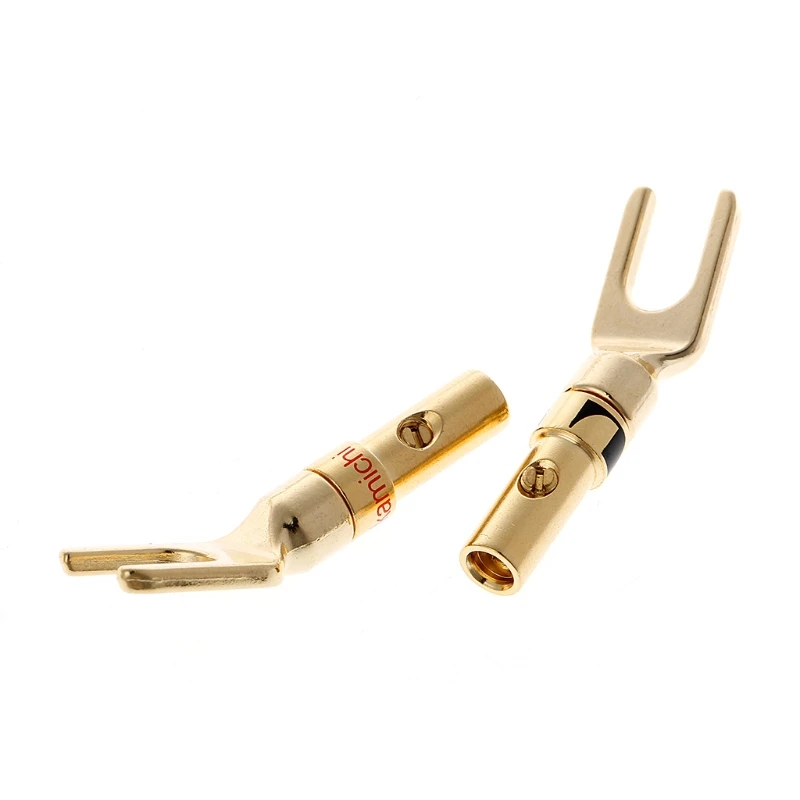 

8 Pcs Brass Gold Plated Y Spade Speaker Plugs Audio Screw Fork Connector Adapter