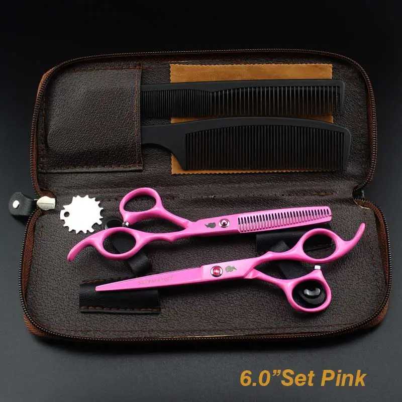 Новые Профессиональные Парикмахерские ножницы для стрижки волос, набор парикмахерских ножниц, высококачественные парикмахерские ножницы, 6,0 дюймов, разные цвета - Цвет: Pink Set1