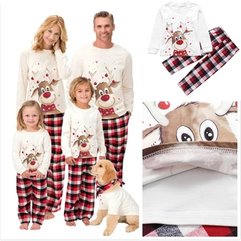 

Christmas Family Matching Pajamas Cartoon Elk Reindeer Printed Plaid Adult Kid Family Sleepwear Pj's Set Xmas Clothes Set