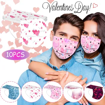 

10pcs Mouth Mask Adult Love Heart Print Маска Couple Models Mask Disposable 3-layer Nonwove Mascarillas Breathable Masque