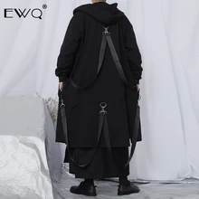 EWQ/ Весенняя новая мужская одежда, ветровка, мужское длинное стильное Свободное пальто, Тренч с металлической лентой и шляпой 9Y24001