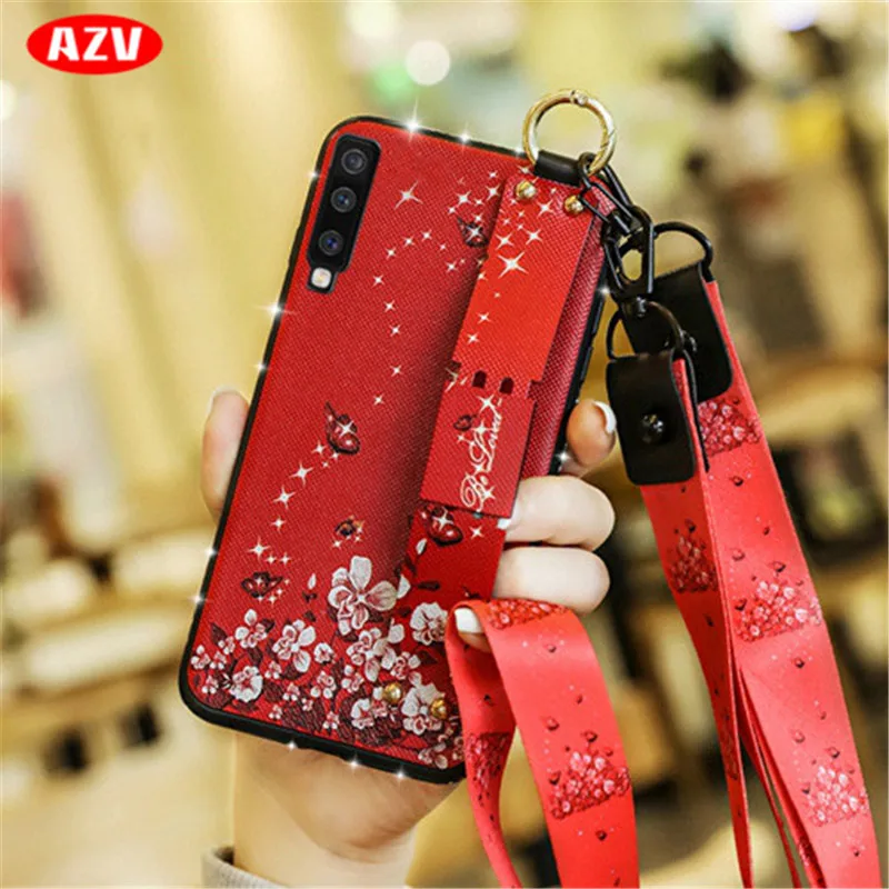 

AZV Diamond Luxury Flower Wristband Patterned Shoulder Phone Case For Samsung Galaxy A50 A10 A30 M10 M20 M30 Protective Case