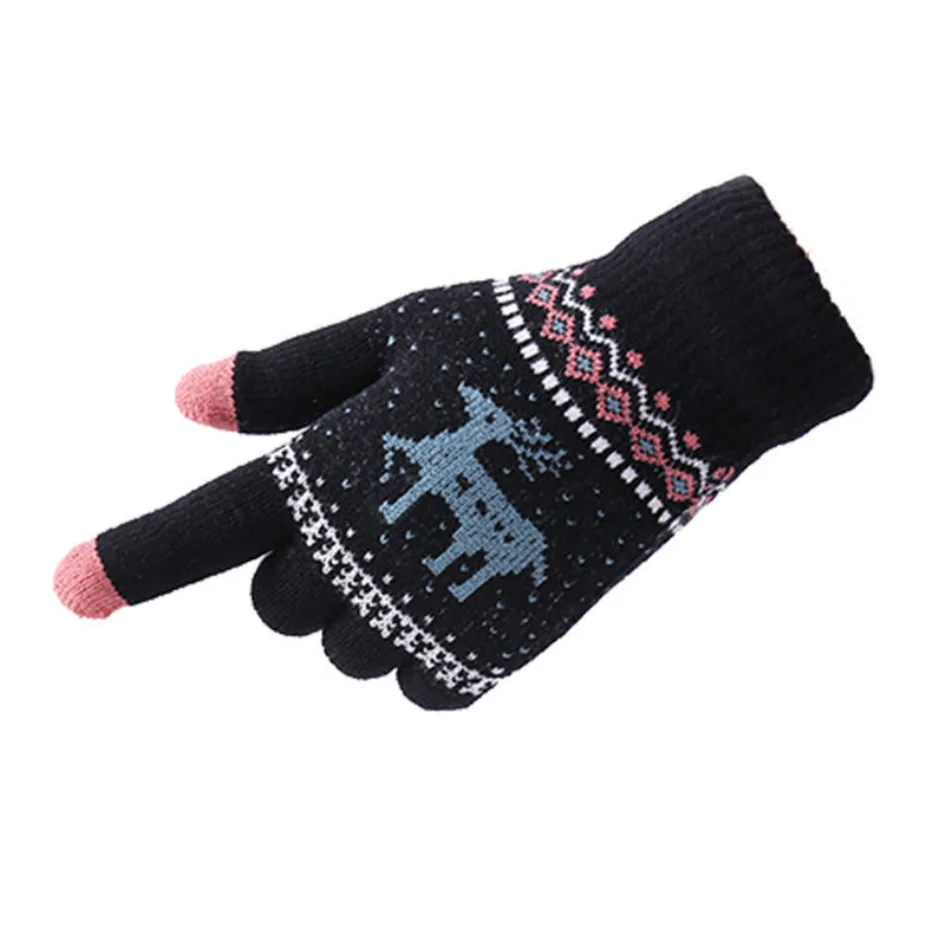 suit gloves Women's Cute Animal Deer and Snowflake Knitted Gloves Full Finger Winter Gloves Touch Screen Gloves Beautiful Christmas Gift mens dress gloves Gloves & Mittens