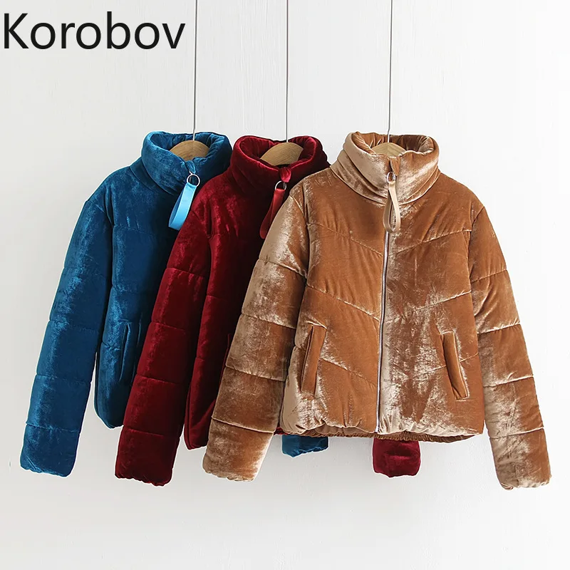 Korobov зимняя модная женская куртка с воротником-стойкой длинным рукавом бархатные