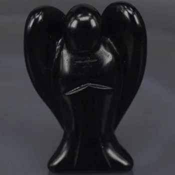 

1.5\ Natural Gemstone Black Obsidian Carved Angel Crystal Chakra Healing Stone Crafts Figurine