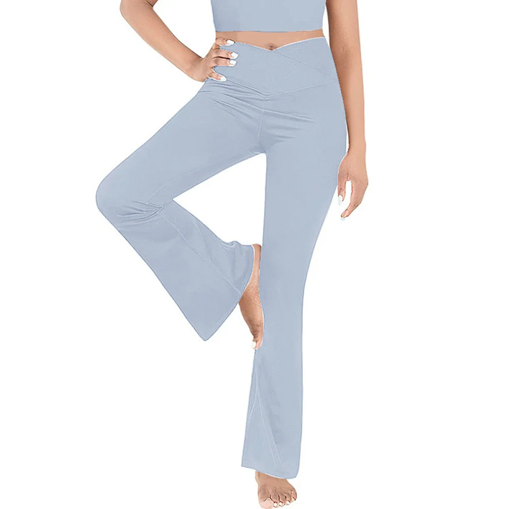 

New Wide Leg Sport Pants Women High Waist Stretch Bandage Flare Pants Broad Leg Dance Yoga Pants Long Trousers S-2XL Sports Wear