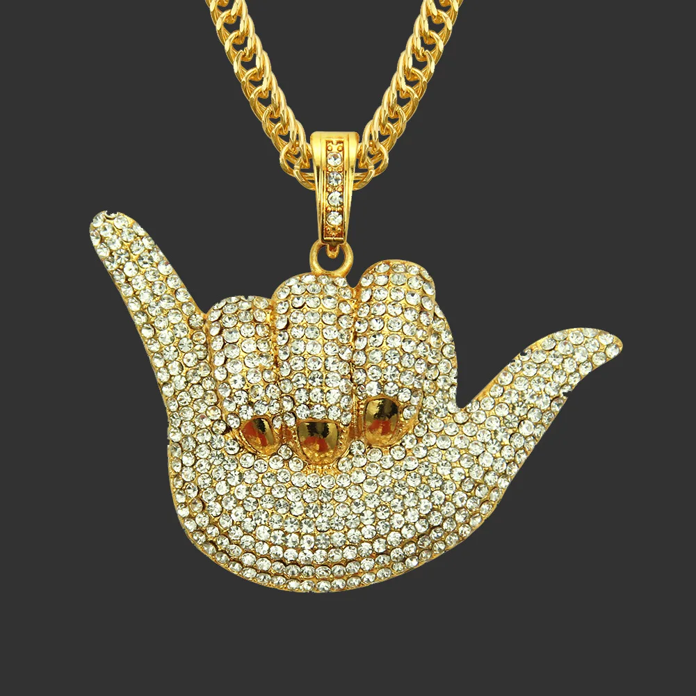 

Europe And America Hip Hop Men Cool Cool Diamond Set Pendant Necklace Gesture 666 Full of Crystals Finger Accessories Accessorie