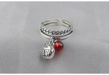 

S925 sterling silver ring female pomegranate red zirconium lucky cat opening ring