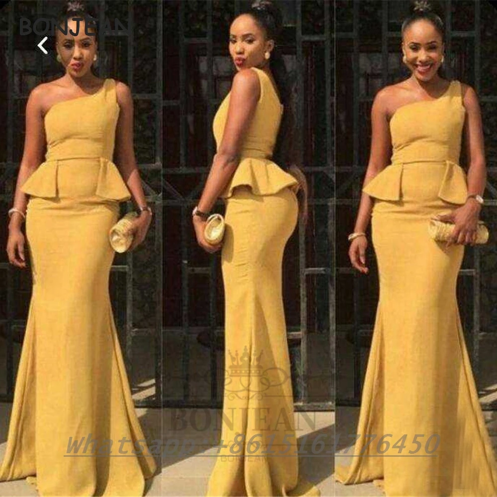 

20121 Mermaid Bridesmaid Dresses South African Elastic Satin One Shoulder Lace Back Bridesmaid Dress Black Girls Party Dress