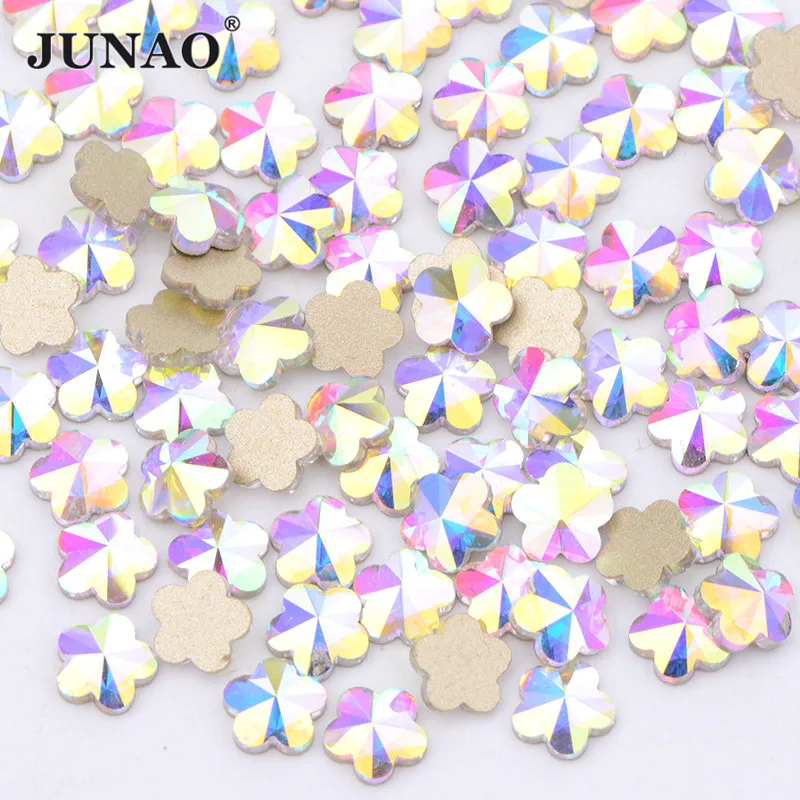 

JUNAO 50pcs 6mm Flower Shape AB Crystal Glass Rhinestones Flat Back Fancy Nail Crystals Stones 3D Nails Art Decoration Manicure