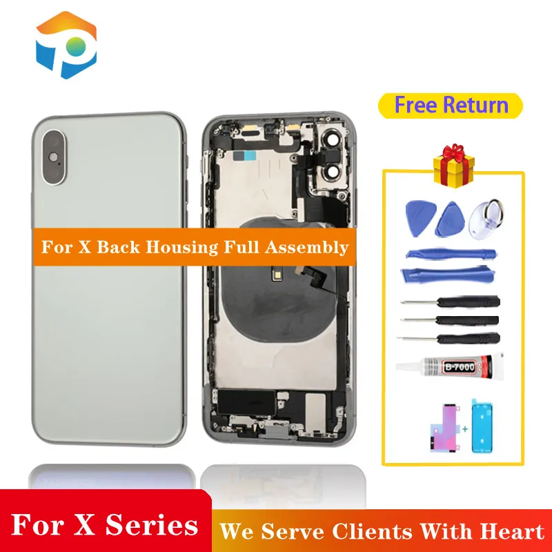 100% Test OEM Back Housing Full Assembly For iPhone X XR XS Max Middle Frame Chassis Battery Cover With Back Glass Flex Cable