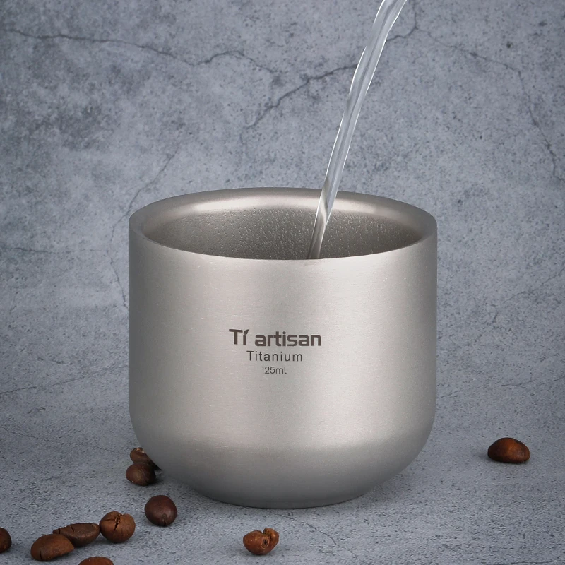 Copo de Titânio de Parede Resistente ao Calor Copos de Bebida de Chá Caneca de Café Copos de Acampamento Dupla Mini Saudável Acessórios 125ml
