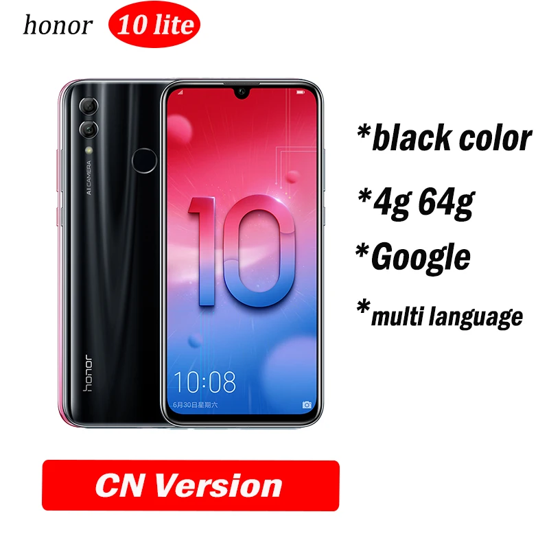 Honor 10 Lite honor 10 смартфон 6,21 дюймов 2340*1080 Восьмиядерный мобильный телефон 3 камеры отпечаток пальца - Цвет: 4g64 black
