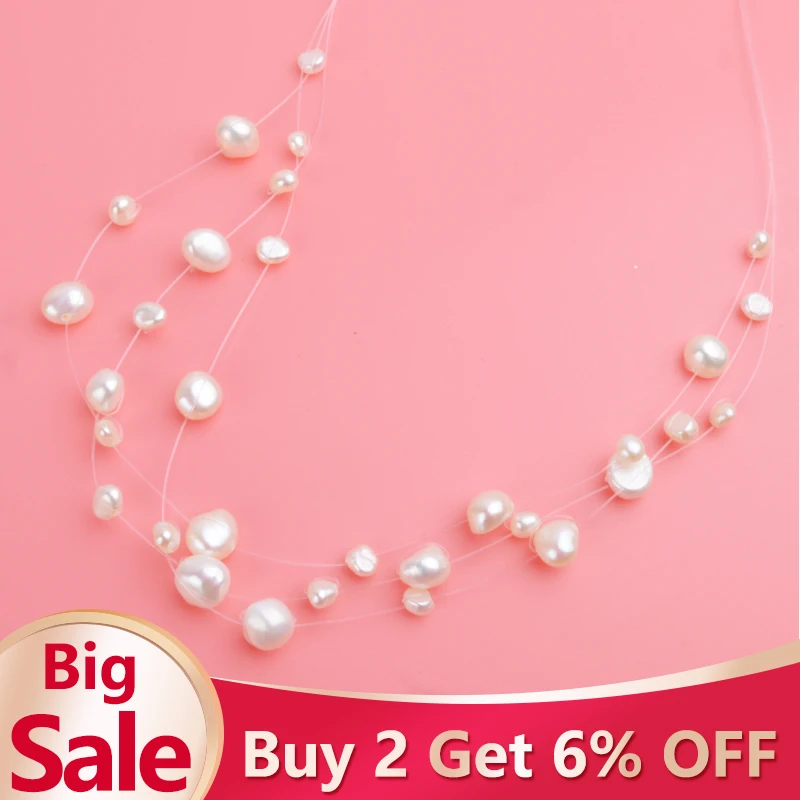 ASHIQI Multilayer White Natural Baroque Pearl Choker Necklace for Women Simple Style Handmade DIY Wedding Party Jewelry gift