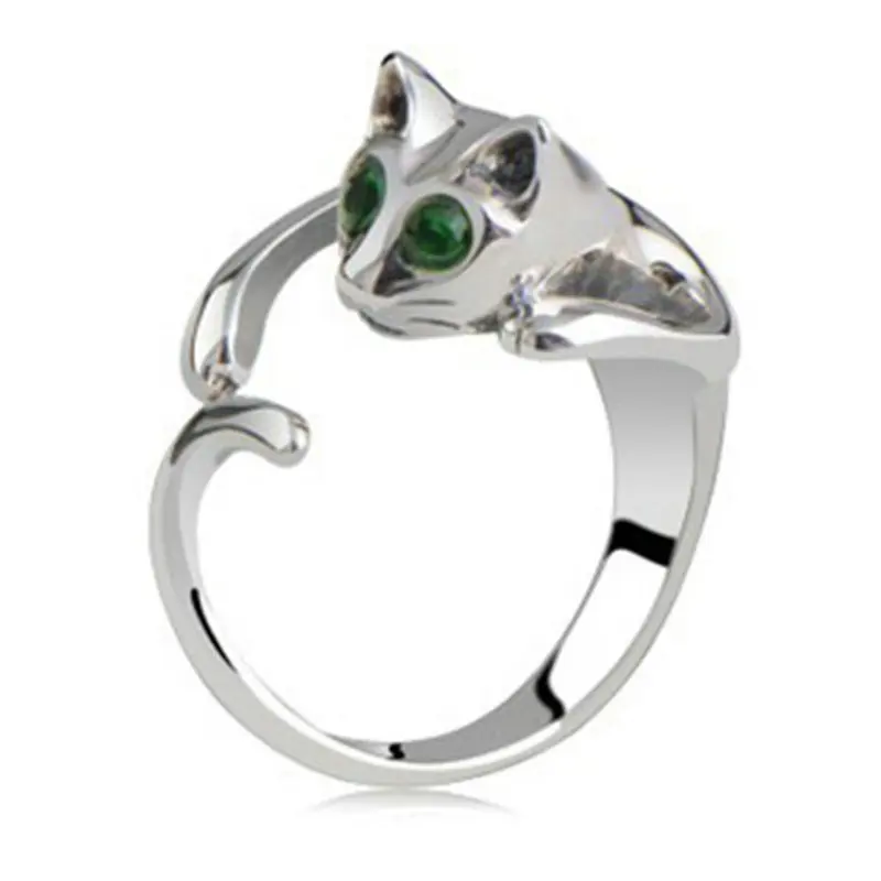 

New Cat Opening Couple Ring Alloy Adjustable Large Size Cute Cat Jewelry Ring Australian Crystal Gem Eye Ring For Women Man
