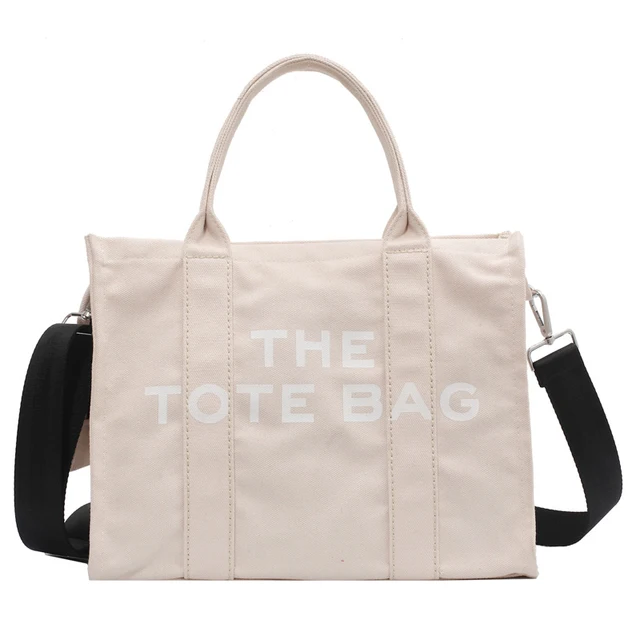 Large Capacity Canvas Tote Women Shoulder Bag Letter Printed Crossbody Bags for Women Casual Cloth Women Handbag Big Shopper Bag Beige