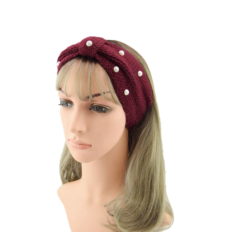Xugar женские шерстяные жемчужные повязки на голову с бантиком для макияжа, повязки на голову для девушек, зимние защитные ободки для ушей, женские аксессуары для волос