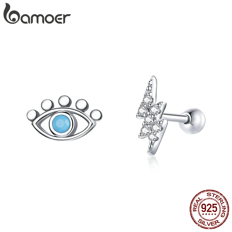 Bamoer Серебряный глаз сережки молния 925 пробы серебро голубой Lucky серьги гвоздики высокое качество прекрасный