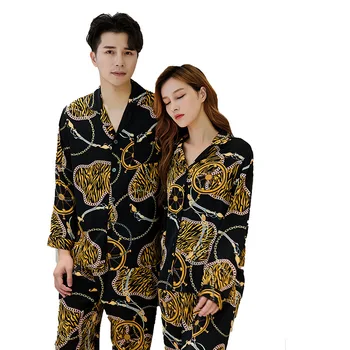 

Wmyqdlq Hot Woman Pajamas Spring And Autumn Lovers Ice Silk Thin Long-Sleeved Trousers Fashion Female Pyjamas Men's Home Service